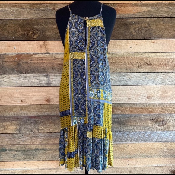 Navy & Golden Color Halter Dress|Size Large - Picture 2 of 6